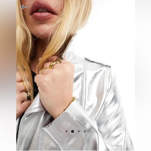 Stradivarius Faux Leather Biker Jacket in Silver - Picture 2 of 4